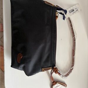 Dooney & Bourke. Black Nylon Shoulder Bag with Brown Accents